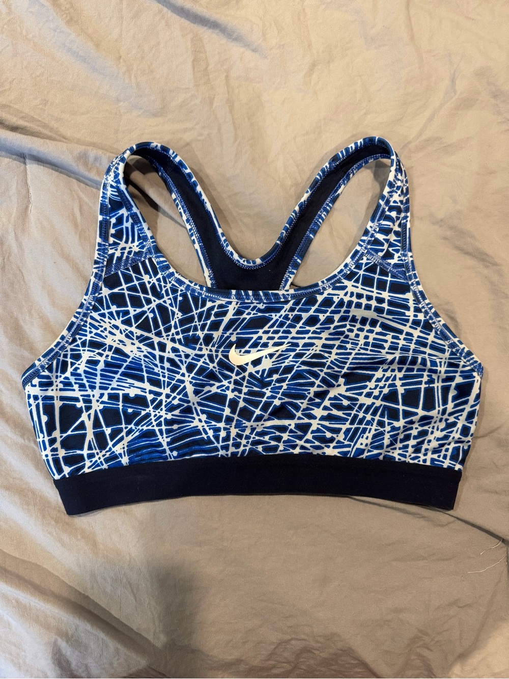 Nike Blue & White Abstract Strappy Sports Bra